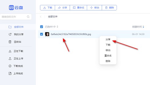 123云盘如何分享文件给其他人