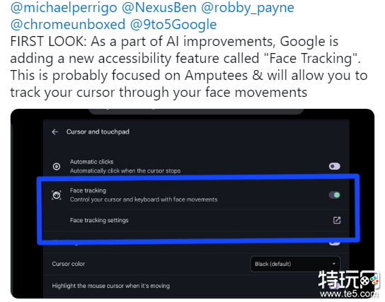 谷歌测试ChromeOS新辅助功能：追踪用户面部来操控鼠标键盘