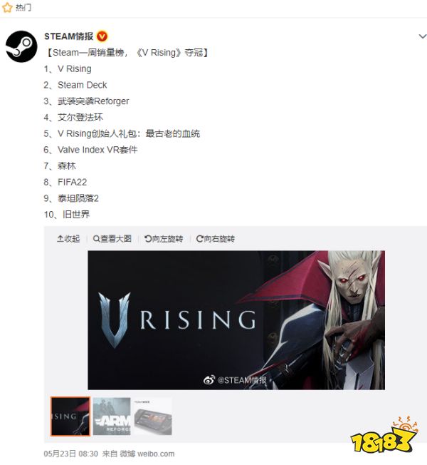 单周销量超100万，Steam登顶两周，《V Rising》靠的是什么