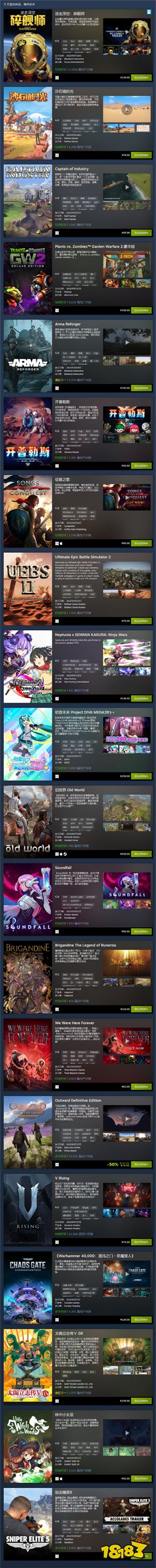 Steam公布5月最热游戏榜单 国产游戏上榜