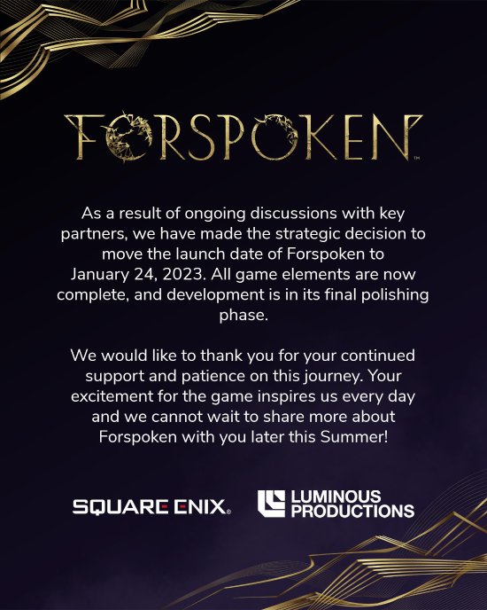 SE《FORSPOKEN》再次跳票：明年1月24日发售